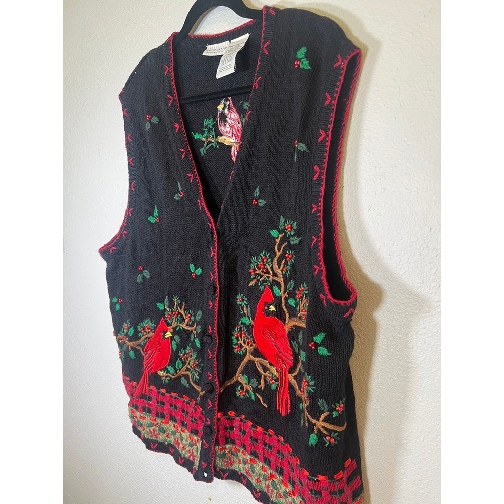 Red Cardinal Sweater‎ Vest 18W 20W Christmas Holiday Core Bird Cozy Vintage Xmas